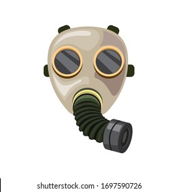 Vintage army gas mask repirator with hose symbol cartoon illustration vector isolated in white background