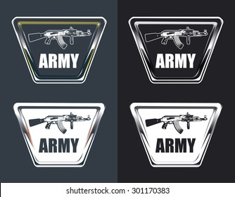 vintage army glossy shields with machine gun