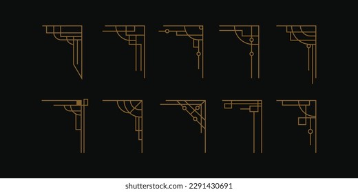 Vintage Art Deco Set. Geometrische Vektorvorlage im Stil der 1920er Jahre, Zeichenecken für Rahmen und Rahmen