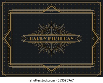 Vintage Art Deco Happy Birthday card frame design template