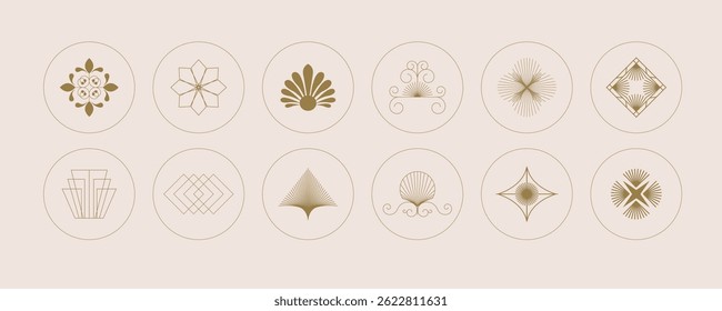 Vintage art deco object element for icon and decoration with circle