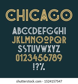 Vintage Art Deco Retro Font. Set Of Letters, Numbers And Symbols. Vector