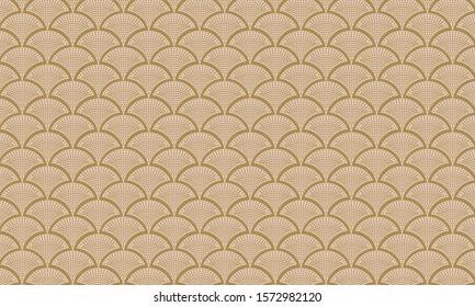Vintage Art Deco Seamless Pattern. Retro Elegant Background. Gold Dot Fan Wallpaper. Illustration