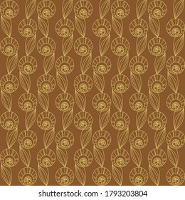 Vintage art deco seamless pattern with golden flowers