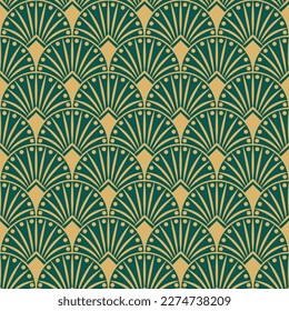 Vintage Art Deco Seamless Pattern. Line art geometric gold shapes. Modern ornaments vector illustration. Gatsby retro elegant background for fabric, wallpaper or wrapping