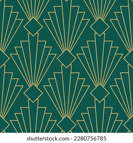 Vintage Art Deco Seamless Pattern. Line art geometric gold shapes. Modern ornaments vector illustration. Gatsby retro elegant background for fabric, wallpaper or wrapping