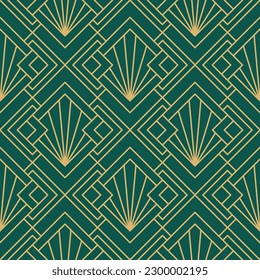 Vintage Art Deco Seamless Pattern. Line art geometric gold shapes. Modern ornaments vector illustration. Gatsby retro elegant background for fabric, wallpaper or wrapping