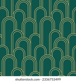 Vintage Art Deco Seamless Pattern. Line art geometric gold shapes. Modern ornaments vector illustration. Gatsby retro elegant background for fabric, wallpaper or wrapping