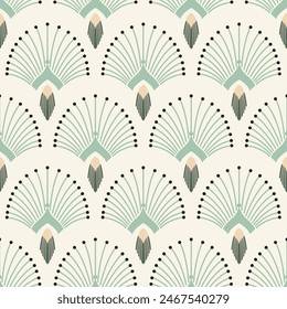 Vintage Art Deco Seamless Pattern. Geometric decorative with circles texture. Retro background. White background. Green