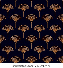 Patrón sin costuras Antiguas Art Deco. Decoración geométrica con adorno. Fondo negro retro. Elementos naranjas