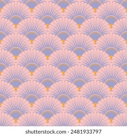 Vintage Art Deco Seamless Pattern. Geometric decorative with abstract elements. Retro background. Pink background. Violet, purple