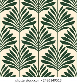 Vintage Art Deco Seamless Pattern. Geometric decorative with leaf texture. Retro background. Light background. Green leaf. Wallpaper 