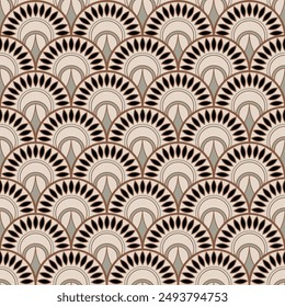 Vintage Art Deco Seamless Pattern. Geometric decorative with circles texture. Retro background. Beige background. Brown