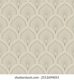 Vintage Art Deco Seamless Pattern. Geometric decorative with leaf texture. Retro background. Wallpaper. Beige