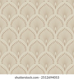 Vintage Art Deco nahtloses Muster. Geometrisches Dekor mit Blattstruktur. Retro-Hintergrund. Bildschirmhintergrund. Beige