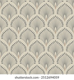 Vintage Art Deco Seamless Pattern. Geometric decorative with leaf texture. Retro background. Wallpaper. Beige, grey