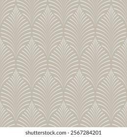 Vintage Art Deco Seamless Pattern. Geometric decorative with leaf texture. Retro background. Green background. Beige leaf. Wallpaper.