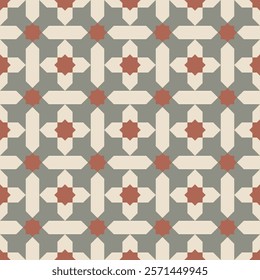 Vintage Art Deco Seamless Pattern. Geometric decorative. Retro background. Red and grey elements. Beige background. Wallpaper. Tile