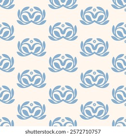 Vintage Art Deco Seamless Pattern. Geometric decorative with abstract flower elements. Retro background. Blue background