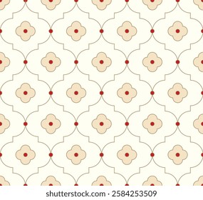 Vintage Art Deco Seamless Pattern. Geometric decorative with abstract elements. Retro background. Beige background with red elements. Wallpaper. Beige.