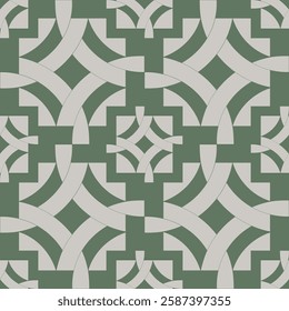 Vintage Art Deco Seamless Pattern. Geometric decorative with abstract elements. Retro background. Beige background with red elements. Wallpaper. Parquet. Beige and green