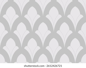 Vintage Art Deco Seamless Pattern. Geometric decorative with leaf texture. Retro background. Grey background. Grey leaf. Wallpaper