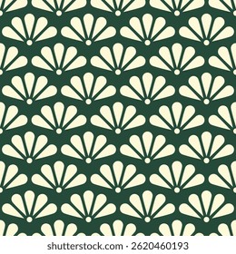 Vintage Art Deco Seamless Pattern. Geometric decorative with flower, abstract elements. Retro, light background. Beige leaf. Wallpaper. Green