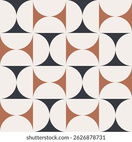 Vintage Art Deco Seamless Pattern. Geometric decorative with circle. Retro background. Colorful background. Grey, brown and white. Wallpaper. Abstract