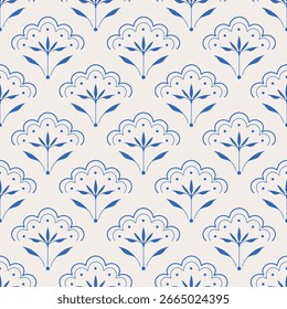 Vintage Art Deco nahtloses Muster. Geometrisches Dekorativ mit Abstakt. Retro weißer Hintergrund. Blaue Elemente. Bildschirmhintergrund