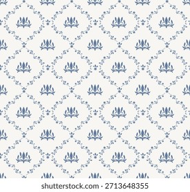 Patrón inconsútil del art déco de Antiguas. Decorativo geométrico con flor azul abstracto. Fondo retro.