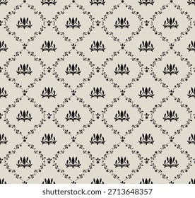 Patrón inconsútil del art déco de Antiguas. Decorativo geométrico con flor negra abstracta. Fondo retro.