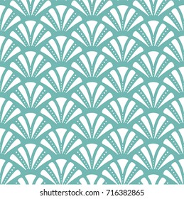 Vintage Art Deco Seamless Pattern. Geometric decorative with circles texture. Sea shell blue background.