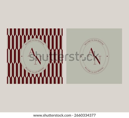 Vintage Art Deco Seamless Pattern with text for place. Wedding invitation with abstract elements. Retro background. Red, burgundy and beige background. Luxury. Print paper, wallpaper