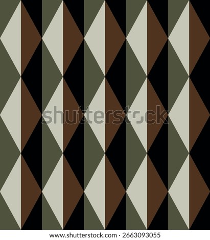 Vintage Art Deco Seamless Pattern. Geometric decorative with abstact. Retro background. Green, balck, beige, brown elements. Wallpaper
