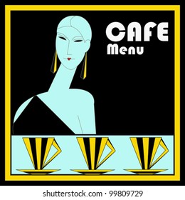 A vintage art deco style  Cafe Menu Template illustration