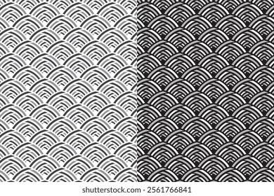 vintage art deco with vault shape seamless pattern on black white background for packaging, merchandise.  geometric dome shape symbol pattern background. pattern of luxury overlapping arcs background