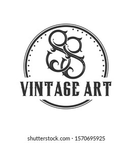 Vintage art double S initial logo abstract monogram cimple minimalist icon round shape.