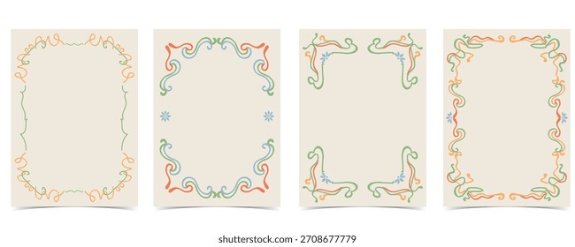 Vintage arte flor quadro fundo em estilo de linha nouveau para design horizontal A4