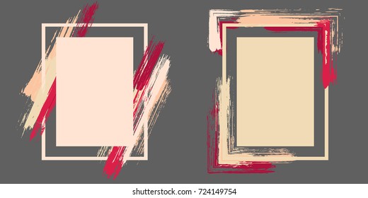 Vintage art frame set vector collection.  Grunge border with painted brushstrokes background collection. Painted frames advertising graphics design templates for banners, flyers, posters, cards.
