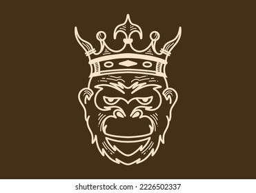 Vintage art illustration design of a apes head wearing crown