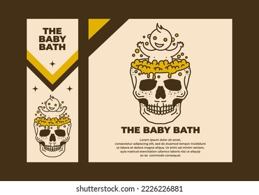 Vintage art illustration design of a baby bath on the skull pond