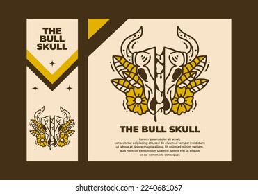 Vintage art illustration design of a bull skull and flowers round it