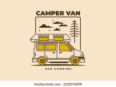 Vintage art illustration design of a camper van car