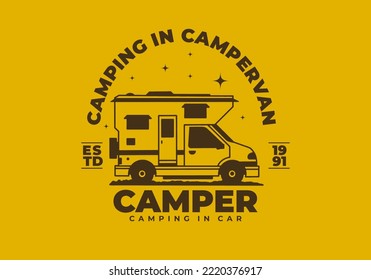 Vintage art illustration design of a camper van