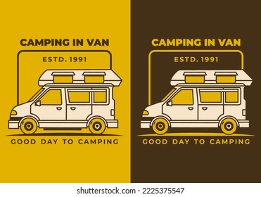 Vintage art illustration design of a camper van car