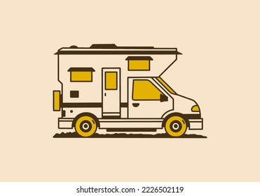 Vintage art illustration design of a camper van