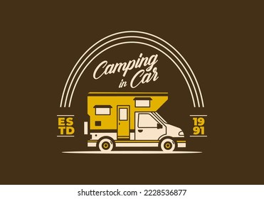 Vintage art illustration design of a camper van