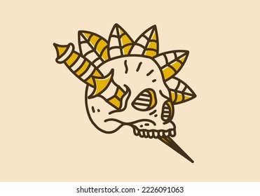 Vintage art illustration design of a dagger stuck on skull