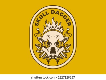 Vintage art illustration design of a dagger stuck in skull