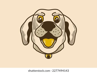 Vintage art illustration design of dog head with open mouth